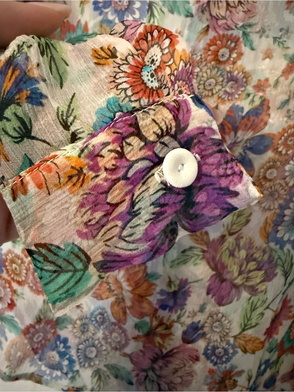 NWT Luciano Barbera Silk Floral Ruffle Button-Front Sheer Blouse - Multi Colored - Picture 8 of 8
